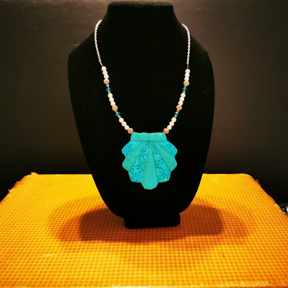 Unique Turquoise Fabric Shell Necklace - Picture 9 of 16